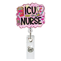 Porte-badge d'infirmière rétractable en acrylique scintillant A-028, vente chaude, avec rotation à 360° °   Clip de ceinture rotatif en forme d'alligator, cadeau de vacances