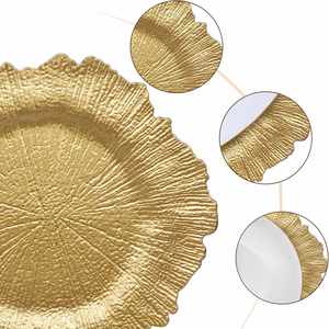 Assiettes de présentation rondes de 13 pouces en plastique écologique avec incrustations dorées pour dîner, mariage, décoration élégante - Product Image 3