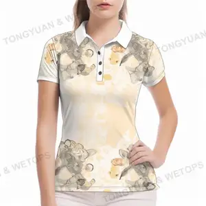 ملابس مخصصة قمصان الجولف النسائية بأكمام قصيرة Collared الرطوبة فتل سيدة الجولف طباعة التنس الرياضة تي شيرت