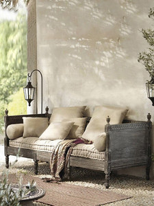 Divano Letto Tre Posti in Tessuto Stile Country Francese in Legno Massello di Quercia Vintage Anticato, <span class=keywords><strong>Mobili</strong></span> <span class=keywords><strong>B</strong></span>&<span class=keywords><strong>B</strong></span>, Sfoderabile e Lavabile - Product Image 1
