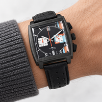 Montre carrée à quartz pour homme, design ajouré élégant avec aiguilles perlées, bracelet en cuir véritable, boîtier en acrylique lumineux pour affaires
