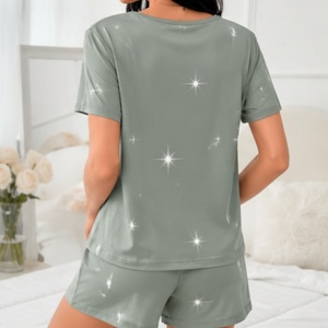 Pigiama da <span class=keywords><strong>donna</strong></span> taglie forti europeo e americano, set due pezzi traspirante a maniche corte e pantaloncini, abbigliamento da notte casual da <span class=keywords><strong>donna</strong></span> - Product Image 4