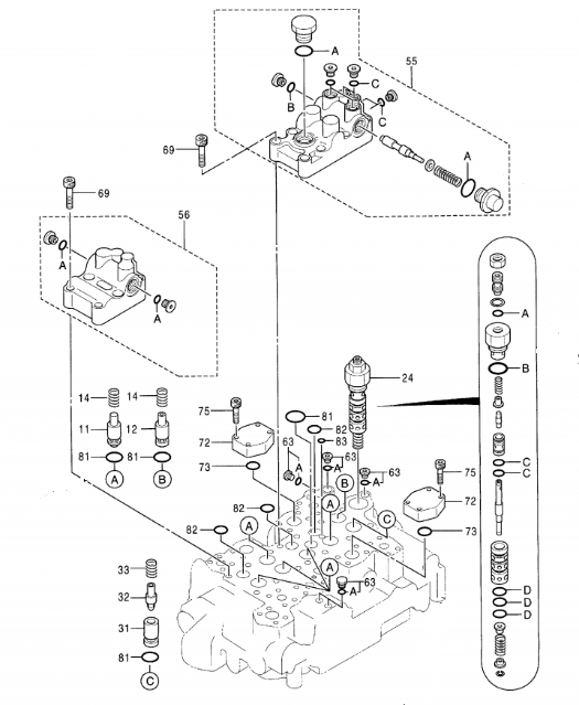 図鑑 Belparts excavator ZX280LC-5G main control valve YA00000721