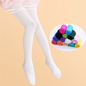 Collants de danse longs blancs bon marché pour enfants collants de ballet d'été pour bébés filles chaussettes décontractées solides - Product Image 1