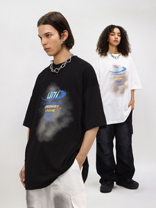 T-shirt a manica corta con stampa casual a manica corta personalizzata per uomini e donne di alta qualità <span class=keywords><strong>in</strong></span> generale nuova maglietta 260G americana con scollatura piccola - Product Image 2