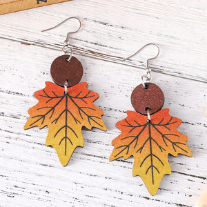 Pendientes de madera Gradación de Acción de Gracias Naranja Amarillo Arce Empalme Pendientes colgantes de doble cara para mujeres Uionen 1208 - Product Image 3