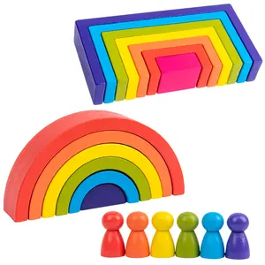 Nouveaux jouets montessori en bois jeu d'empilage enfants tour arc-en-ciel jouet éducatif pour enfants