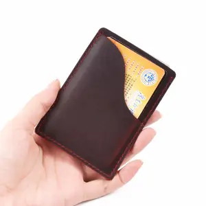 Crazy Horse Genuine Leather Business Credit Card Holder ID Card Cover Thin Full Grain Cowhide Bank Visa Card Holder Sleeve