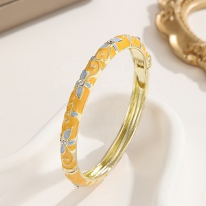 Factory Bulk Chinese Floral Vines Cloisonne Bangles Gold Plated Rhinestone Inlay Enamel Spring <b>Hinged</b> Bracelets Travel Souvenir - Product Image 4