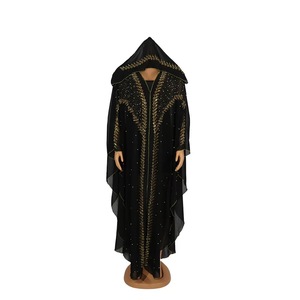 Dubai Arabic phong cách sàn Chiều dài abaya trong màu đen tôn tạo với ren nút dệt từ voan vải đồng bằng nhuộm kỹ thuật - Product Image 4