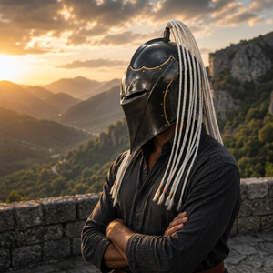 Casque de Chevalier Médiéval Fait Main – Armure Gothique Portative avec Plume Blanche KULSOOM - Product Image 1