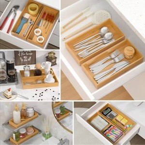 Bamboo Drawer Organizer Rectangular Stackable <b>Storage</b> <b>Box</b> For Tableware Silverware Tray <b>Kitchen</b> Drawer Organizers - Product Image 4