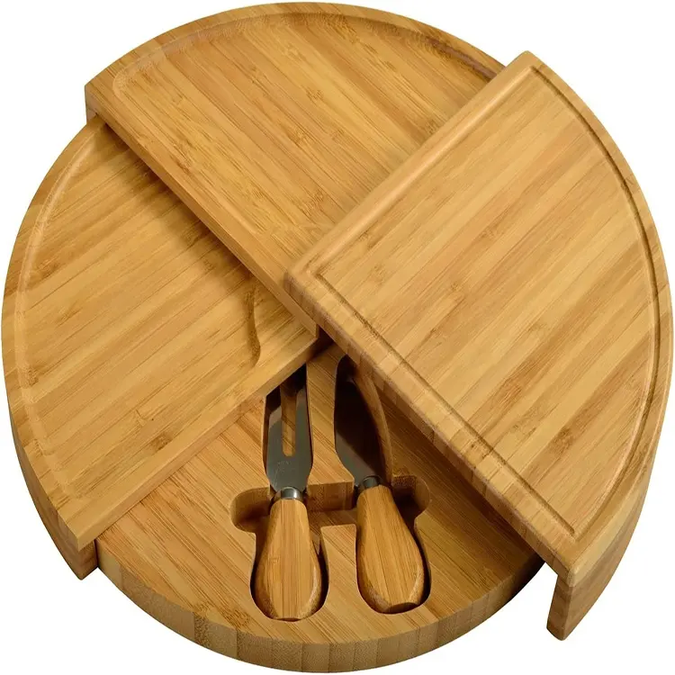 Natural Bamboo Charcuterie Board Rotatable Cheese Board Set with Knife Rotating Serving Display Board Suitable for Family