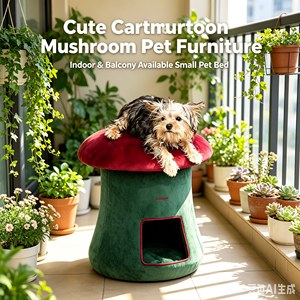 Cama y Reposapiés 2 en 1 de Lujo para Mascotas, Casa Cueva para Gatos con Forma de Hongo, Tamaño y Color Personalizables para Venta al por Mayor en Tiendas de Mascotas - Product Image 1