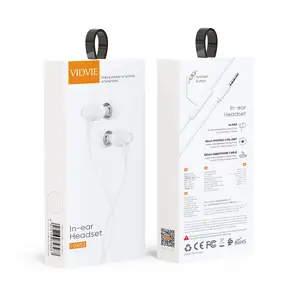 VIDVIE新生的廉价白色入耳式有线免提120厘米TPE线有线耳机，内置麦克风