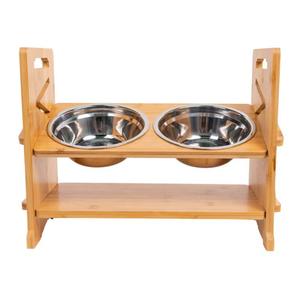 Support de gamelle surélevé en bambou pour chats, double distributeur d'aliments pour animaux de compagnie, 40,5x19,5x32,5 cm, station d'alimentation en bois massif - Product Image 1