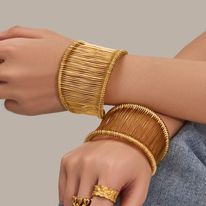<span class=keywords><strong>Bracelet</strong></span> manchette large ouvert Enigma Li Z588 en acier inoxydable plaqué or 18 carats, bijoux de mode - Product Image 6