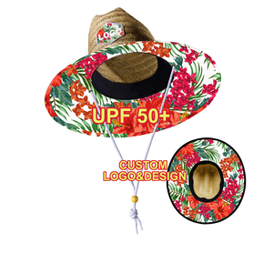Chapeau de paille d'été Hibicus Flowers Print Casual Daily Sports Travel Fishing Panama Hat <span class=keywords><strong>Southern</strong></span> <span class=keywords><strong>California</strong></span> Lifeguard Style - Product Image 1