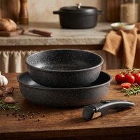 Ensemble de 3 poêles CAROTE compatibles avec les cuisinières à induction et à gaz, sans PFOA/PFOS, poignées amovibles, revêtement antiadhésif, extérieur en acier inoxydable, utilisable au four