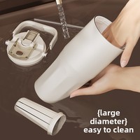 Nouvelle tasse thermos sous vide grande capacité avec double paille et revêtement en céramique, design minimaliste moderne pour utilisation en voiture