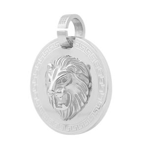 Collar de Acero Inoxidable con Colgante Circular Chapado para Hombre, Collar con Colgante de León de Zirconia, Joyería Chapada - Product Image 6