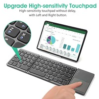 FCC CE RoHs Taschenformat Wiederaufladbare Drahtlose Bluetooth Ultraleichte Schlanke Mini-Falt Tastatur mit Touchpad Faltbare Tastatur