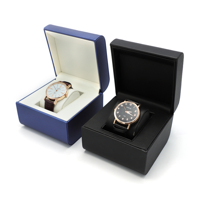 Custom Blue Black PU Leather Luxury Men Travel Smart Single Watch Band Display Storage Box Package Watch Boxes & Cases Packing