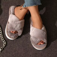 Vente en gros Ins Chaussons en coton classique doux à la mode en coton doux pour intérieur et peluche pour extérieur chaud et automne pour femmes