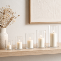 Vente en gros de porte-bougies en verre transparent, base épaisse, coupelle votive, capacités variées, pour la décoration d'ambiance à la maison et à l'hôtel