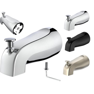 Robinet <span class=keywords><strong>de</strong></span> baignoire universel à bec déviateur à enfiler - Robinet <span class=keywords><strong>de</strong></span> baignoire mural à poignée unique <span class=keywords><strong>de</strong></span> 5 pouces, finition chromée noire, support <span class=keywords><strong>de</strong></span> sol souple, compatible 5/8 po - Product Image 1