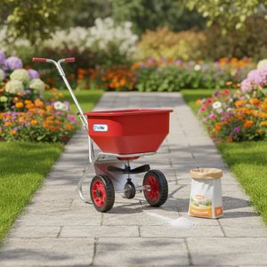 Épandeur manuel rouge personnalisable OEM, capacité 25L, trémie en ABS, châssis en acier galvanisé, résistant <span class=keywords><strong>à</strong></span> <span class=keywords><strong>la</strong></span> rouille toute saison, pour <span class=keywords><strong>engrais</strong></span> de jardin et pelouse - Product Image 3