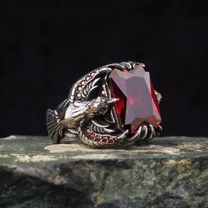 Toptan Lüks Suudi Arabistan Erkek Paslanmaz Çelik Punk Hip Hop Gümüş Kare Taşlı Kristal Değerli Taş Takı Yüzükleri Erkekler İçin - Product Image 4