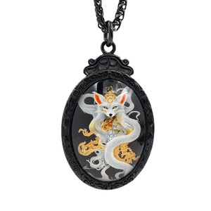 Pendentif renard à neuf queues de style chinois, collier ovale en acier inoxydable, bijoux de mode unisexe, cadeau 216072 - Product Image 5