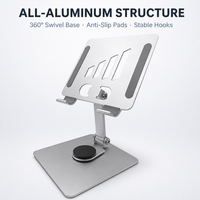 Support de tablette de bureau rotatif à 360 degrés en aluminium, support de tablette PC portable réglable pour bureau et studio, vente en gros OEM ODM
