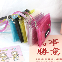 Dompet PVC Portabel Wanita, Tali Leher Kartu Lipat Tempat Stiker Foto Koin Tunai