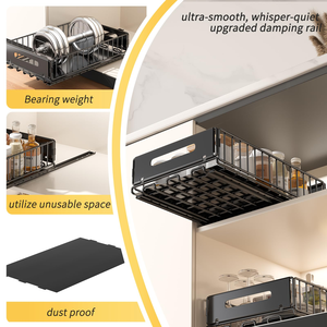 Lot de 2 étagères de rangement pliables et coulissantes, adhésives, robustes, pour armoire de cuisine, garde-manger, salle de bain - Product Image 2