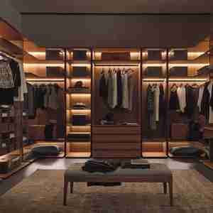 Armoire de chambre à coucher en bois de luxe sur mesure avec éclairage LED et tiroirs - Product Image 1