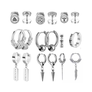 도매 대량 유니섹스 동물 주얼리 바이킹 울프 스터드 후프 귀걸이 세트 (남녀공용) - Product Image 1