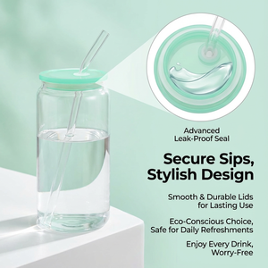 Bicchieri Riutilizzabili <span class=keywords><strong>in</strong></span> <span class=keywords><strong>Vetro</strong></span> Borosilicato da 16 oz, a Prova di Perdite, con Coperchio e Cannuccia, Design a Forma di Lattina di Birra - Product Image 5