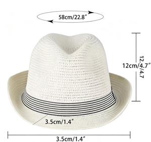 Sombrero Fedora de Paja Ajustable para Hombre con Cinta a Rayas, Trilby de Verano Transpirable de Ala Corta, Sombrero para el Sol con Protección UV para la Playa - Product Image 4