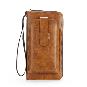 Portefeuille en cuir pour homme, pochette de marque pour téléphone, double fermeture éclair, portefeuille de luxe, pochette en cuir, grande capacité - Product Image 5