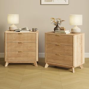 Fluted Bedroom,Closet Dressers Anti-Tipping Large Nightstand Bedside <b>Storage</b> Cabinet <b>Unit</b> <b>Clothes</b> <b>Storage</b> Organizer - Product Image 2