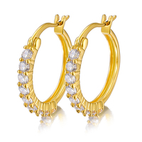 En stock, boucles d'oreilles créoles tendance plaquées or 18 carats, en laiton et zircon, design rond, cadeau pour femme, livraison rapide