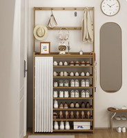 Meuble de rangement mural multi-niveaux avec porte-chaussures intégré, élégant support pour chapeaux et vêtements, et armoire à chaussures pour entrée
