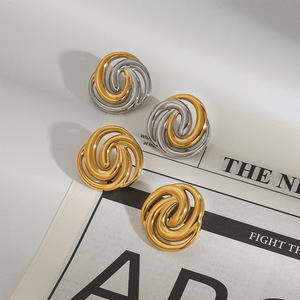 Yueli Geometric <b>Stud</b> Earrings Gold <b>Silver</b> Tone Irregular Line Design Everyday Wear - Product Image 3