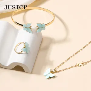 JUSTOP Fashion Tropf öl Schmetterling Anhänger Halskette Armband Ohrring Set Schmuck Hersteller