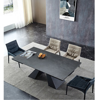 Table à manger extensible en acier inoxydable et marbre, design italien avec plateau en céramique et base en métal