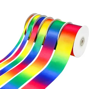 1/1.5/2/2.5/4/5 cm Breite gedruckte Regenbogen-Satin-Bänder für Geschenkverpackung DIY-Dekoration individuelles Satinband