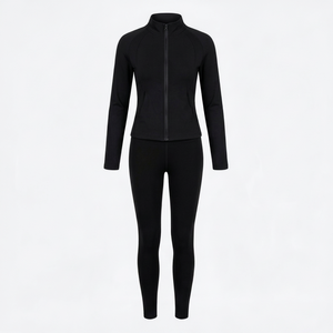 North Approach 3 Piece <b>Yoga</b> Set Full Zipper Front Solid Black Sweat Wicking Anti-Bacterial Gym Wear Women's Sportswear Shorts - Product Image 1