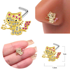 YW gros fleur CZ papillon en forme de L nez goujon corps Piercing bijoux en acier inoxydable broche nez anneaux goujon pour 20G - Product Image 1